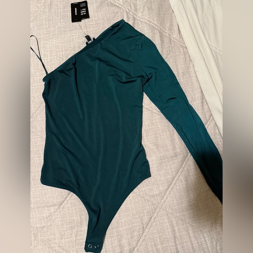 Express Teal One-Shoulder Long Sleeve Bodysuit